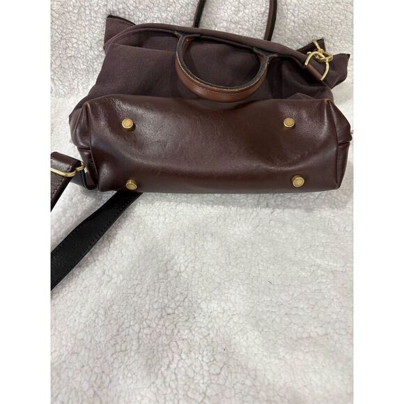 R. Riveter Dark Brown Leather Shoulder Bag Medium Striped Unisex Adults - Picture 7 of 12